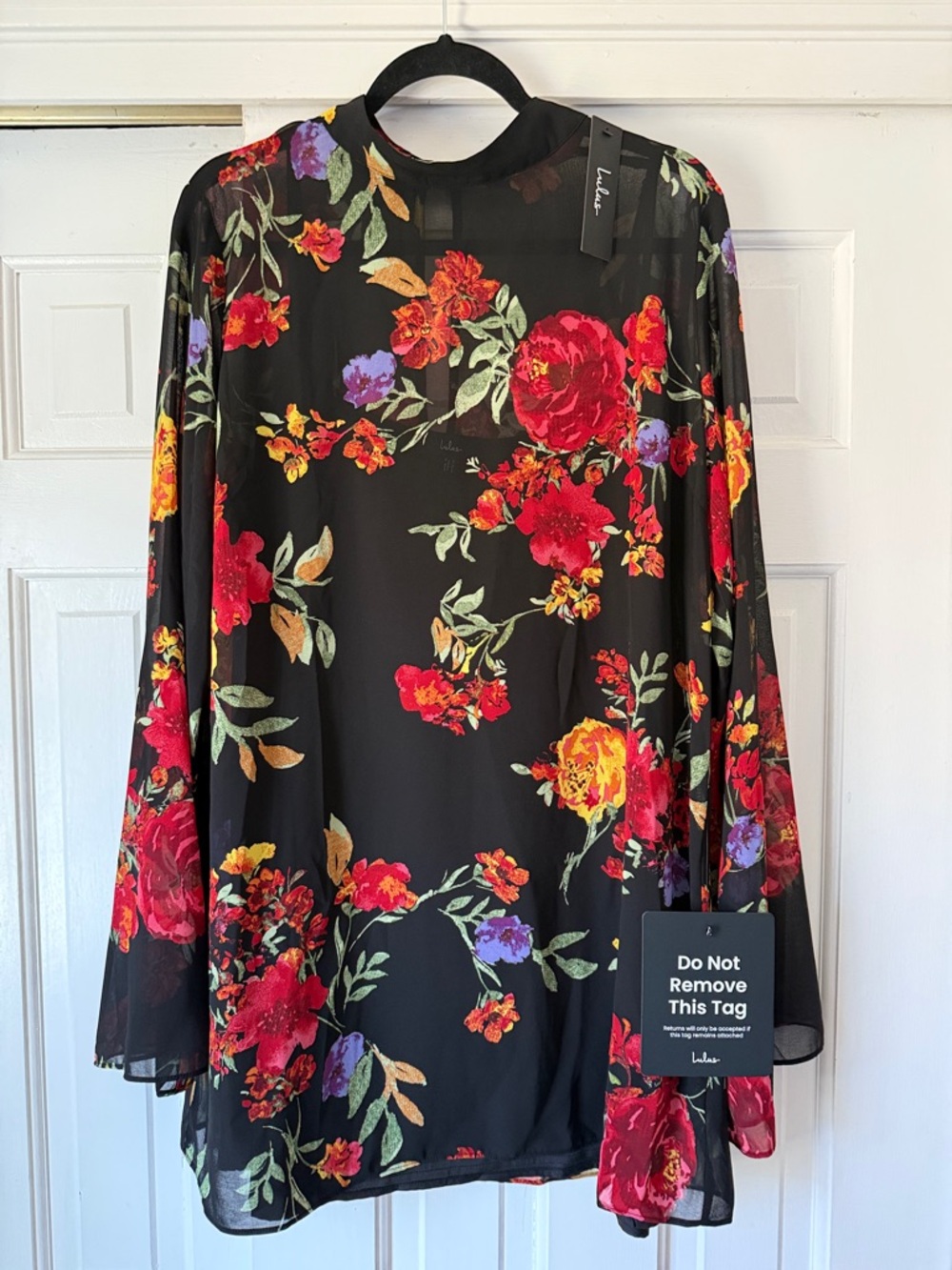Lulu's Black Floral High-Neck Mini Dress - Picture 4 of 5